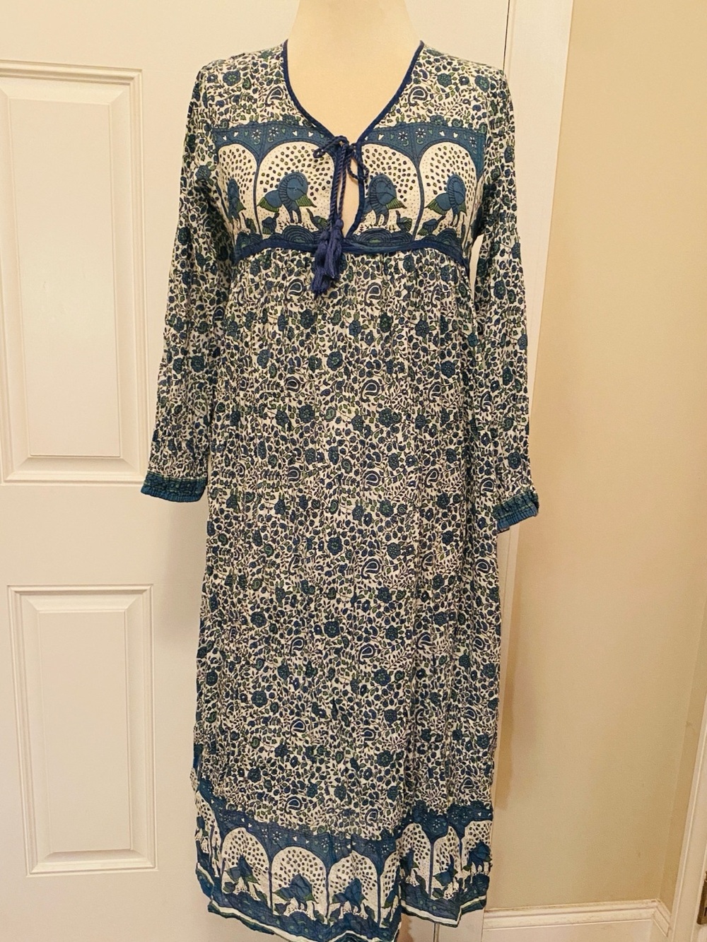 Blue Floral Tie-Front Midi Dress